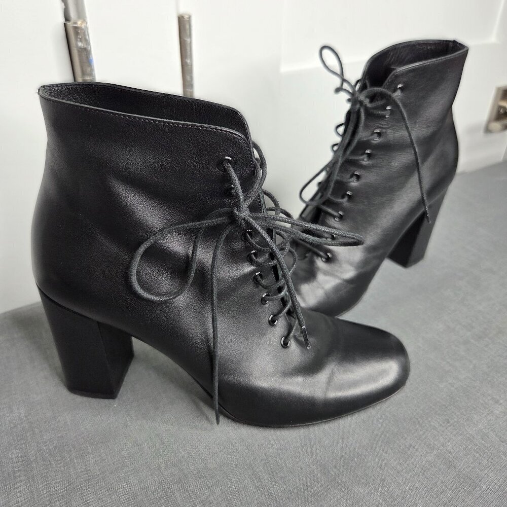 Saint Laurent Loulou Black Leather Lace-Up Ankle Boots EU 37 - YSL - with COA